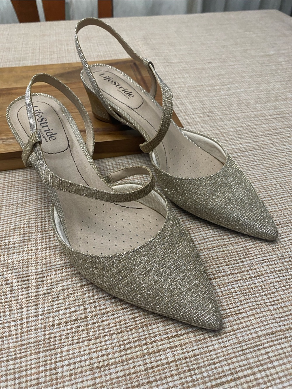 Life Stride Metallic Gold Pointed Slingback Heels